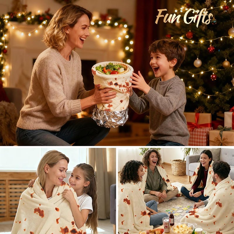 LetsFunny Burrito Tortilla Throw Blankets, 60in 2.0 Double Sided Taco Tortilla Wrap Blankets for Adults Teens Kids, Giant Funny Realistic Flannel Food Blankets, Unique Practical Gift for Her or Him - Image 4